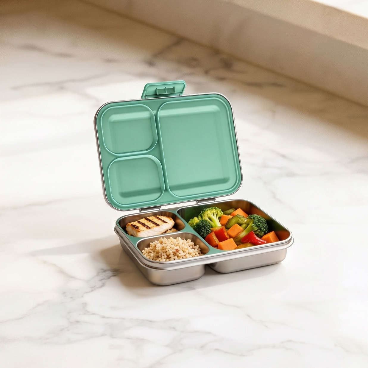3-COMPARTMENT STAINLESS STEEL LUNCH BOX