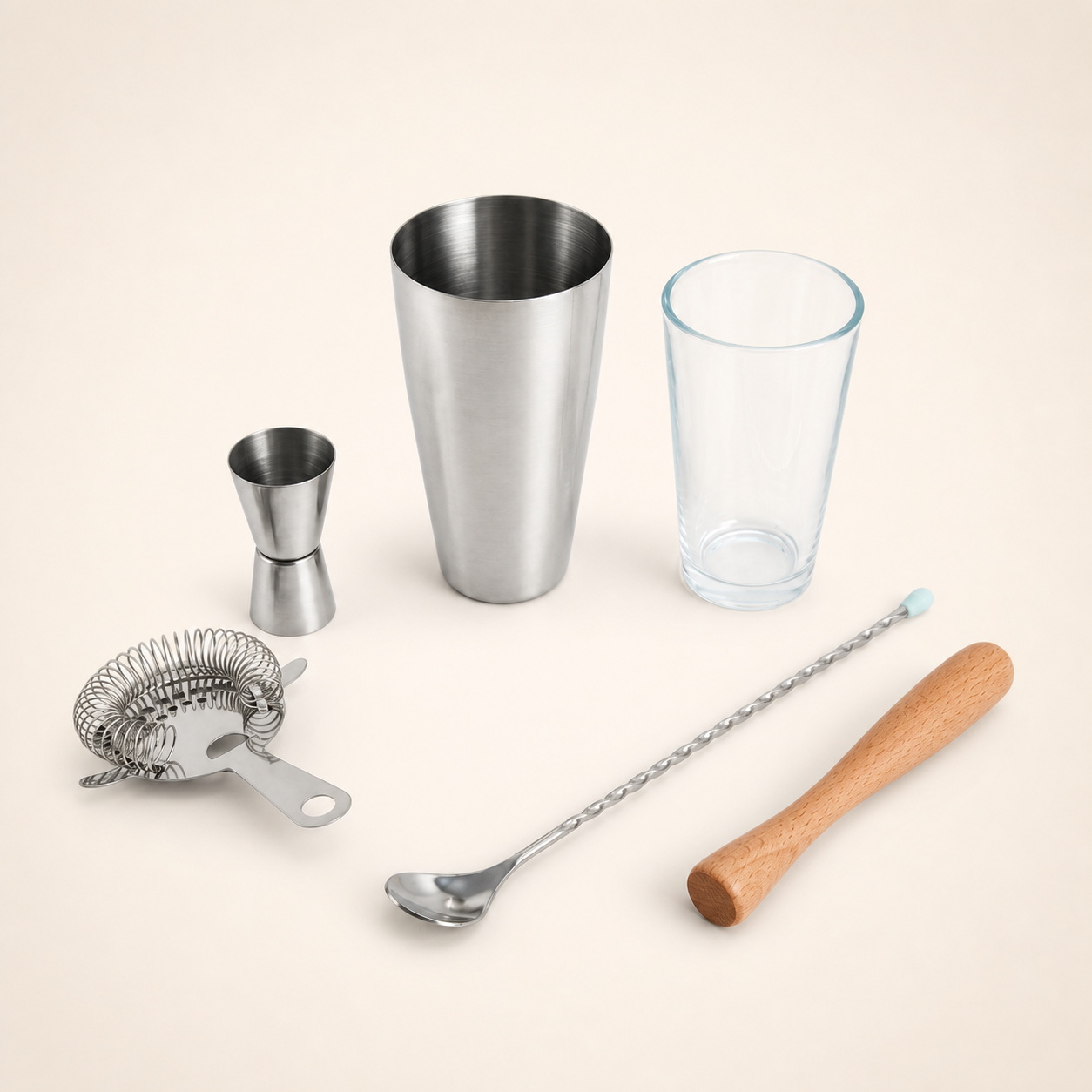 Six-Piece Cocktail Mixing Set with Shaker Tin and Mixing Glass