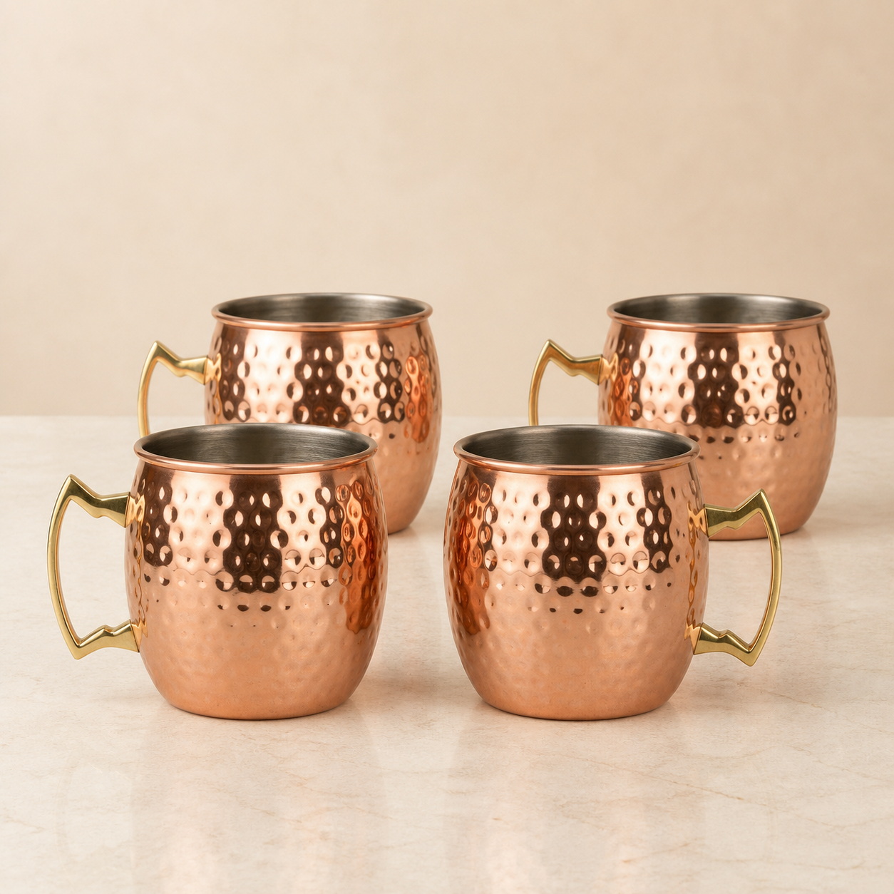 Four-Piece Hammered Copper-Tone Mule Mug Set