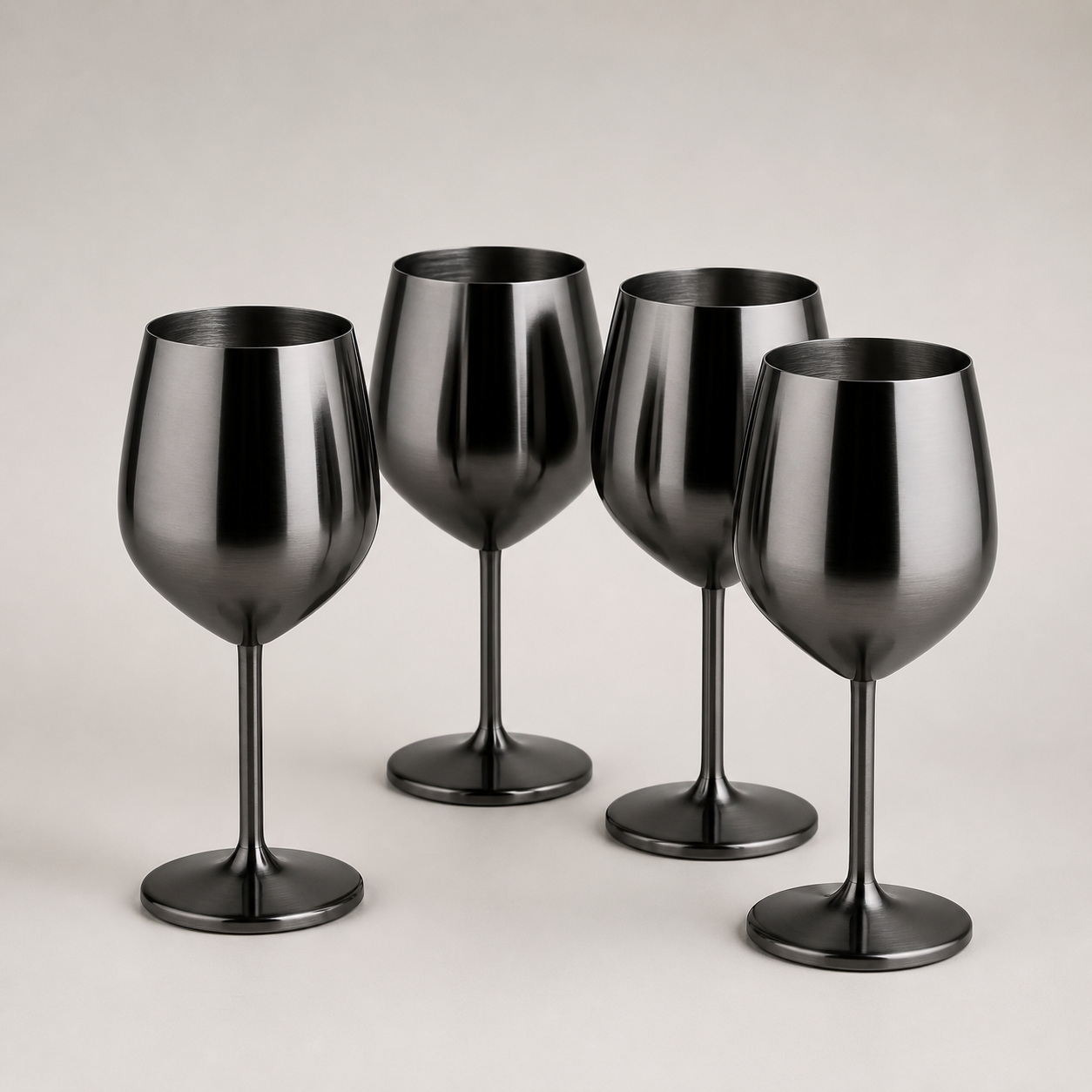 Four-Piece Stemmed Stainless Steel Wine Goblet Set