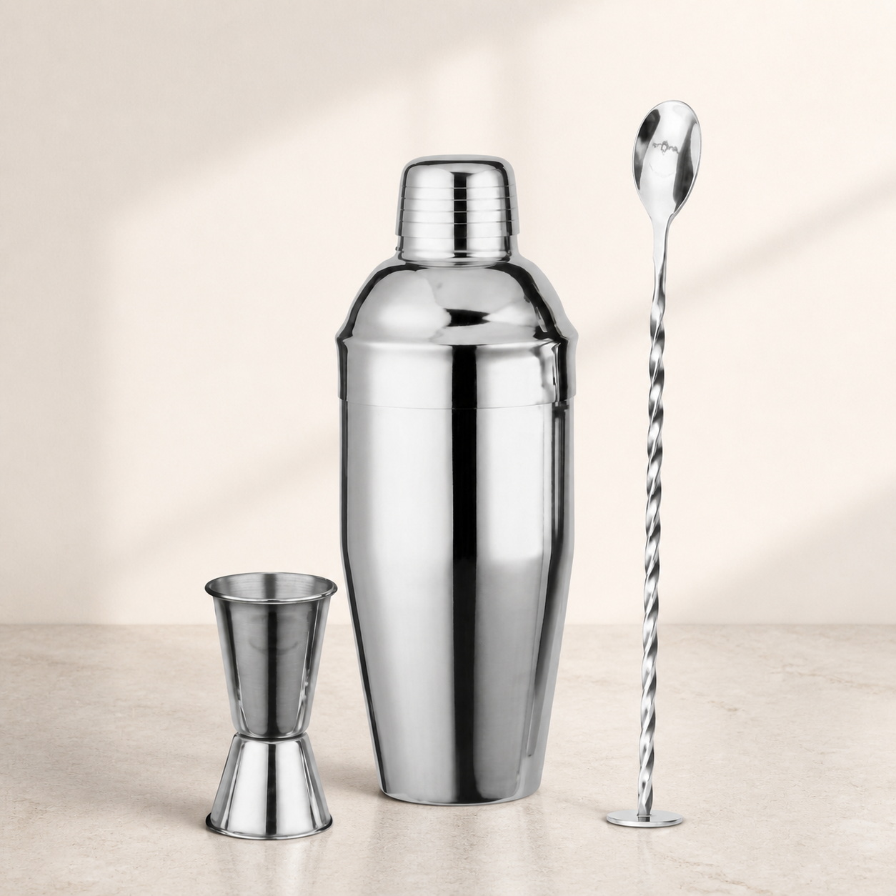 Three-Piece Stainless Steel Cocktail Shaker Set